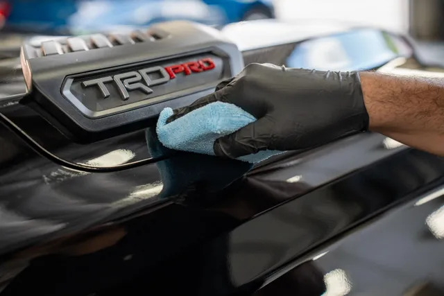Professional ceramic coating application on TRD Pro hood